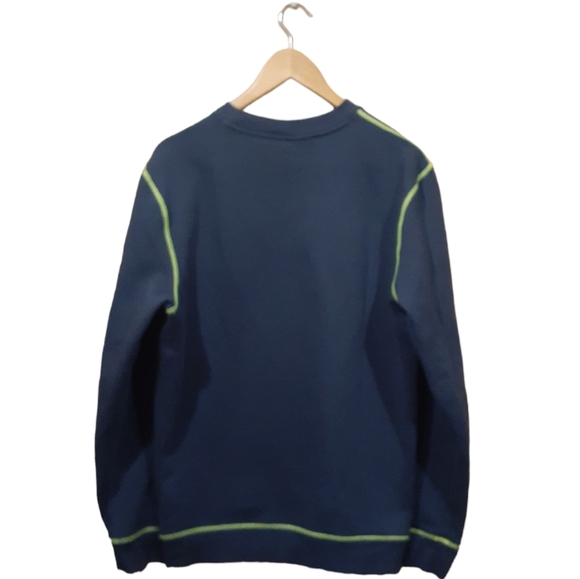 Oakley Men's Overlock Sweater 472546 Foggy Blue Yellow Stitching Pullover Large - Picture 4 of 7